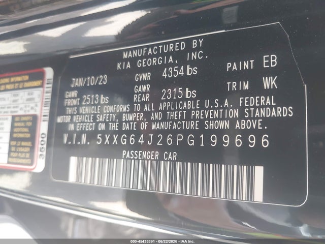 Aukcja sprzedaży 2023 Kia K5 Gt-line, vin: 5XXG64J26PG199696, numer aukcji: 45433391
