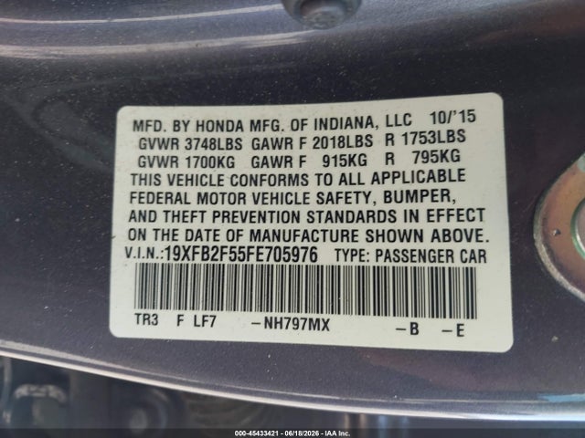 Honda Civic Lx 2015 19XFB2F55FE705976 Image 9