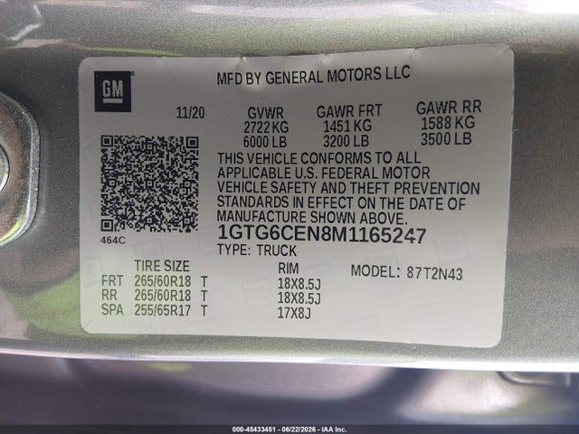 2021 Gmc Canyon 4wd  Short Box Elevation მანქანა იყიდება აუქციონზე, vin: 1GTG6CEN8M1165247, აუქციონის ნომერი: 45433451