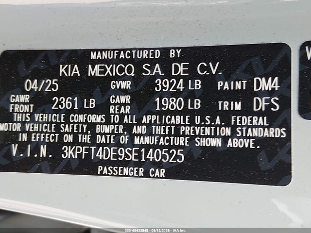 KIA K4 Lxs 2025 3KPFT4DE9SE140525 Image 9