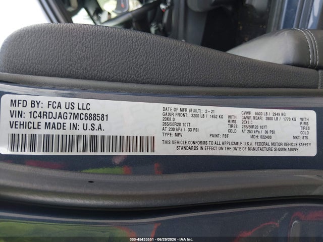 Aukcja sprzedaży 2021 Dodge Durango Sxt Plus Awd, vin: 1C4RDJAG7MC688581, numer aukcji: 45433551