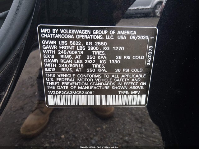 Aukcja sprzedaży 2021 Volkswagen Atlas 2.0t Se, vin: 1V2DP2CA3MC524081, numer aukcji: 45433554
