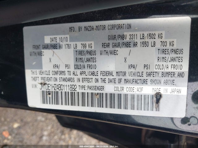 2011 Mazda Mazda2 Sport მანქანა იყიდება აუქციონზე, vin: JM1DE1HZ4B0111892, აუქციონის ნომერი: 45433595