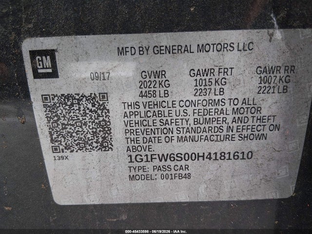 Aukcja sprzedaży 2017 Chevrolet Bolt Ev Lt, vin: 1G1FW6S00H4181610, numer aukcji: 45433598