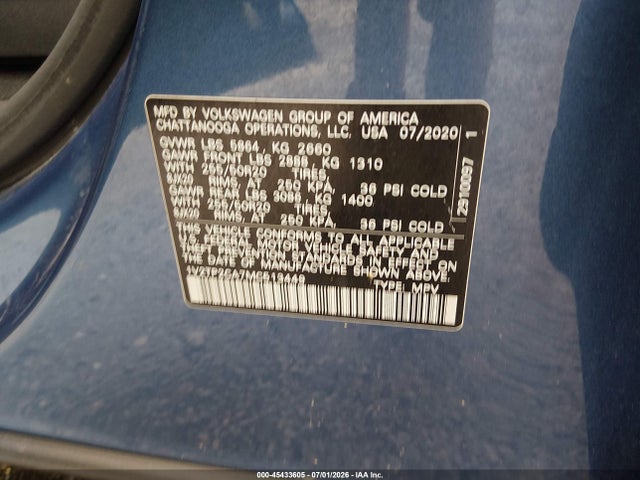 45433605 :رقم المزاد ، 1V2TP2CA7MC513449 vin ، 2021 Volkswagen Atlas 2.0t Sel Premium مزاد بيع