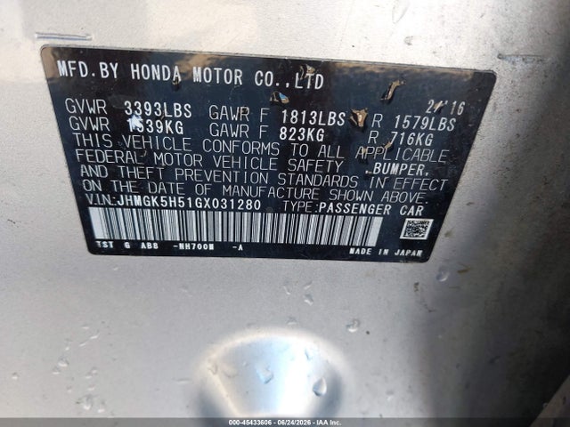 JHMGK5H51GX031280 Honda FIT LX