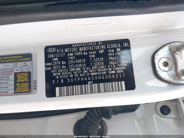Aukcja sprzedaży 2017 Kia Sorento 3.3l Ex, vin: 5XYPH4A5XHG306217, numer aukcji: 45433622