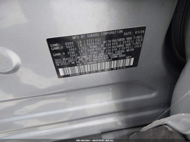 Aukcja sprzedaży 2024 Subaru Ascent Touring 7-passenger, vin: 4S4WMAWD1R3417603, numer aukcji: 45433641
