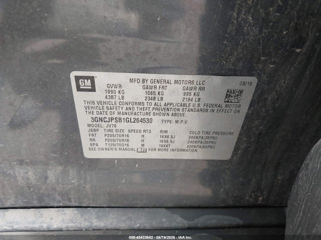 Chevrolet Trax Lt 2016 3GNCJPSB1GL264530 Image 9