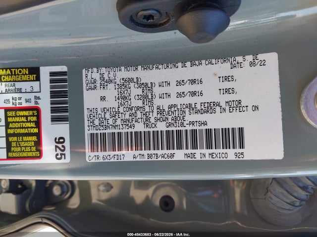 3TMDZ5BN7NM137549 Toyota Tacoma Trd Off Road
