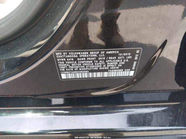 Aukcja sprzedaży 2013 Volkswagen Passat 2.5l Se, vin: 1VWBH7A33DC052582, numer aukcji: 45433723
