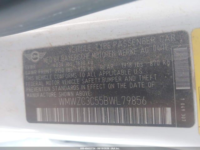 2011 Mini Cooper S Countryman მანქანა იყიდება აუქციონზე, vin: WMWZC3C55BWL79856, აუქციონის ნომერი: 45433724