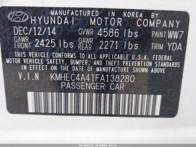 Hyundai SONATA HYBRID 2015 KMHEC4A41FA138280 Image 9