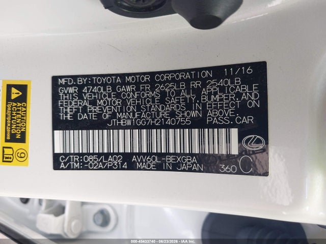 Lexus ES 300H 2017 JTHBW1GG7H2140755 Image 9