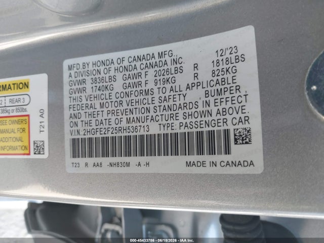 Honda Civic Lx 2024 2HGFE2F25RH536713 Image 9