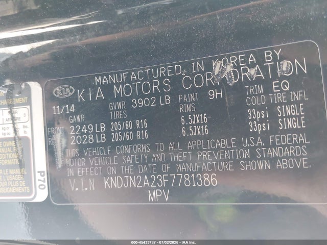 KIA Soul 2015 KNDJN2A23F7781386 Image 9