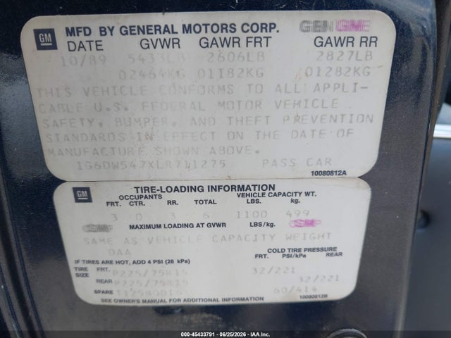 Продажа на аукционе авто 1990 Cadillac Brougham, vin: 1G6DW547XLR711275, номер лота: 45433791