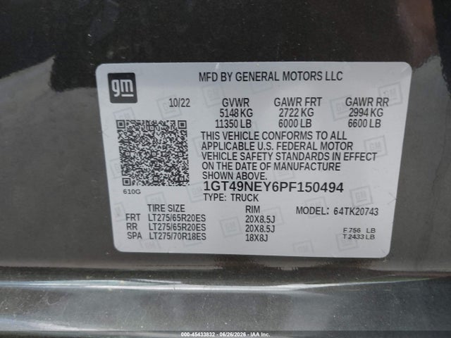Aukcja sprzedaży 2023 Gmc Sierra 2500hd 4wd  Standard Bed Slt, vin: 1GT49NEY6PF150494, numer aukcji: 45433832