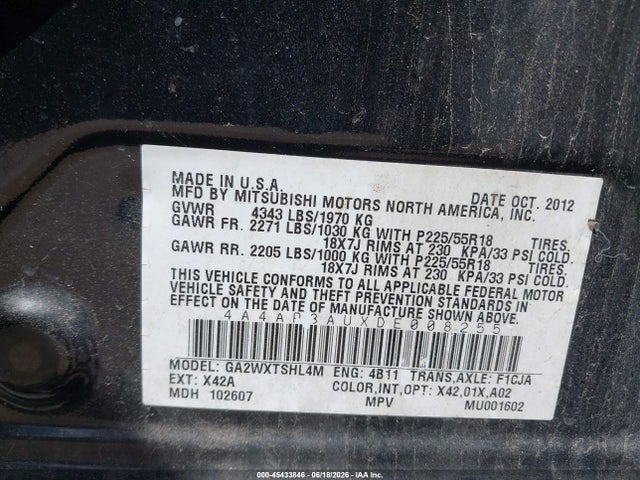 Aukcja sprzedaży 2013 Mitsubishi Outlander Sport Es, vin: 4A4AP3AUXDE008255, numer aukcji: 45433846