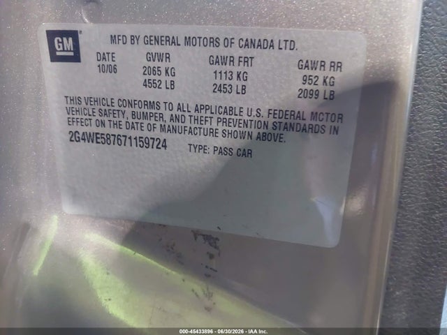 45433896 :رقم المزاد ، 2G4WE587671159724 vin ، 2007 Buick Lacrosse Cxs مزاد بيع