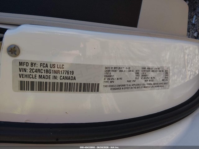 2022 Chrysler Pacifica Touring L მანქანა იყიდება აუქციონზე, vin: 2C4RC1BG1NR177619, აუქციონის ნომერი: 45433950