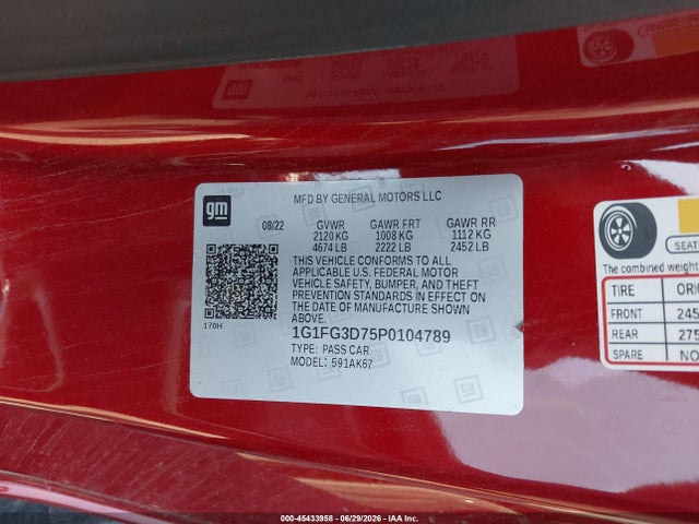 Aukcja sprzedaży 2023 Chevrolet Camaro Rwd  2ss, vin: 1G1FG3D75P0104789, numer aukcji: 45433958