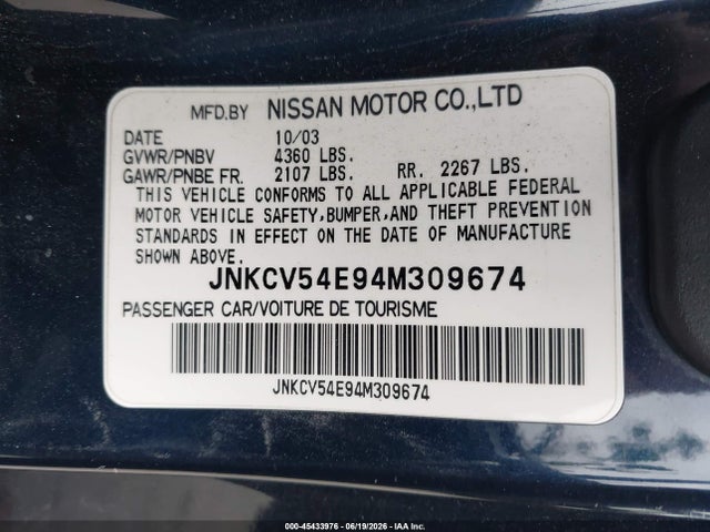 Продажа на аукционе авто 2004 Infiniti G35, vin: JNKCV54E94M309674, номер лота: 45433976