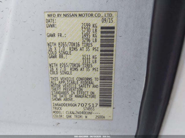 Nissan Frontier Sv 2016 1N6AD0ER6GN707517 Image 9