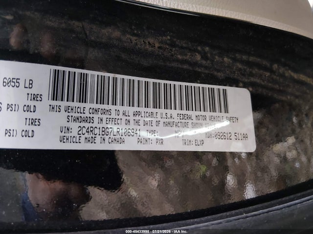 Продаж на аукціоні авто 2020 Chrysler Pacifica Touring L, vin: 2C4RC1BG7LR106941, номер лоту: 45433998