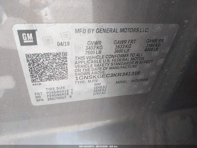 Chevrolet Suburban Ls 2019 1GNSKGEC3KR341316 Image 9