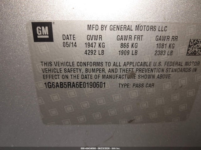Продажа на аукционе авто 2014 Cadillac Ats Luxury, vin: 1G6AB5RA6E0190601, номер лота: 45434086