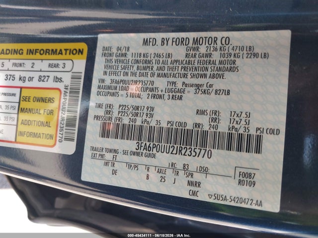 Ford Fusion Hybrid S 2018 3FA6P0UU2JR235770 Image 9