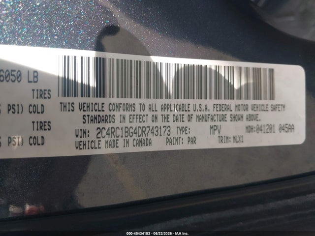 2013 Chrysler Town & Country Touring მანქანა იყიდება აუქციონზე, vin: 2C4RC1BG4DR743173, აუქციონის ნომერი: 45434153