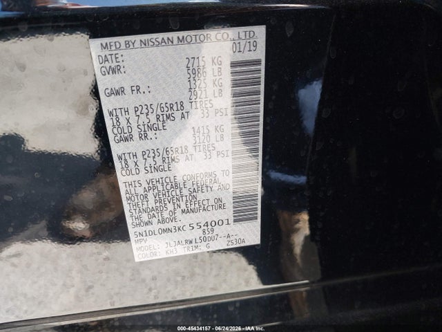 Aukcja sprzedaży 2019 Infiniti Qx60 Luxe, vin: 5N1DL0MN3KC554001, numer aukcji: 45434157