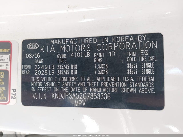 KIA SOUL + 2016 KNDJP3A52G7353336 Image 9