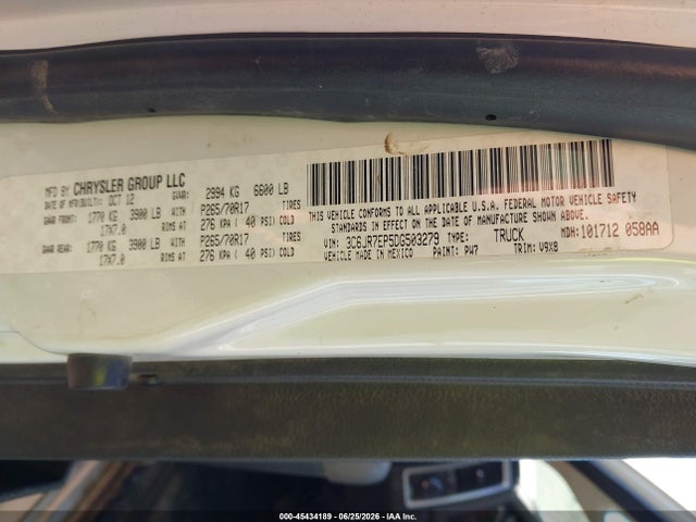 2013 Ram 1500 Slt მანქანა იყიდება აუქციონზე, vin: 3C6JR7EP5DG503279, აუქციონის ნომერი: 45434189