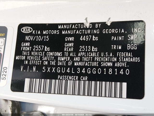 KIA OPTIMA EX 2016 5XXGU4L34GG018140 Image 9