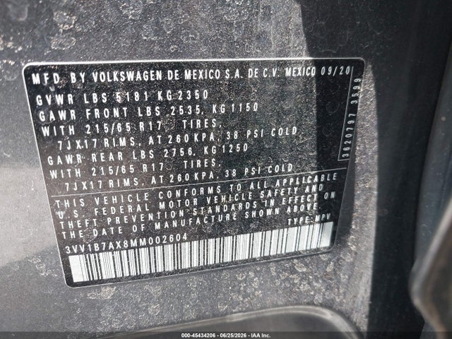 3VV1B7AX8MM002604 Volkswagen Tiguan 2.0t S