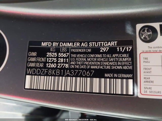 Aukcja sprzedaży 2018 Mercedes-benz Amg E 63 S 4matic, vin: WDDZF8KB1JA377067, numer aukcji: 45434227