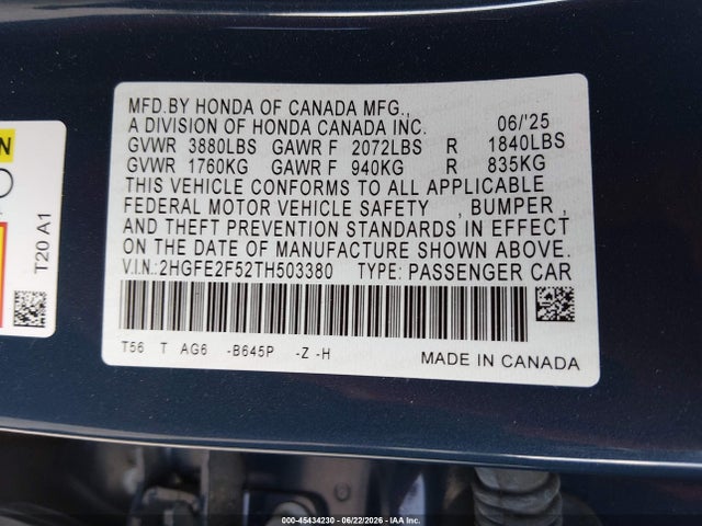 Honda Civic Sport 2026 2HGFE2F52TH503380 Image 9
