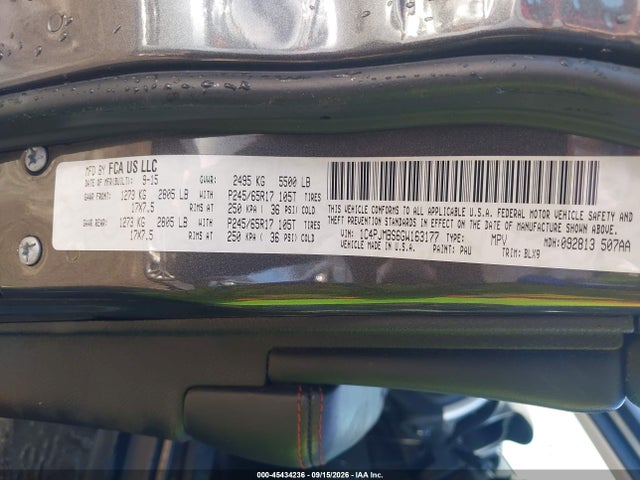 2016 Jeep Cherokee Trailhawk მანქანა იყიდება აუქციონზე, vin: 1C4PJMBS6GW163177, აუქციონის ნომერი: 45434236