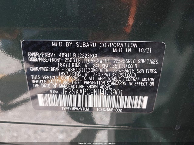 Subaru Forester Limited 2022 JF2SKAPC9NH403901 Image 9