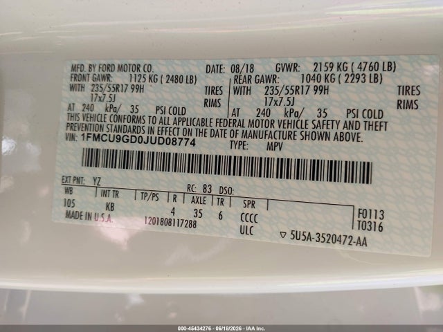 Ford ESCAPE SE 2018 1FMCU9GD0JUD08774 Image 9