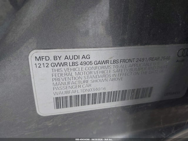 45434366 :رقم المزاد ، WAUBFAFL1DN034016 vin ، 2013 Audi A4 2.0t Premium مزاد بيع