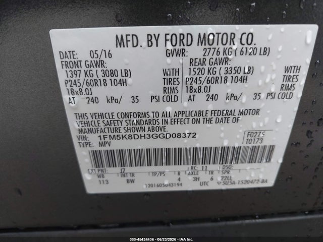 1FM5K8DH3GGD08372 Ford EXPLORER XLT