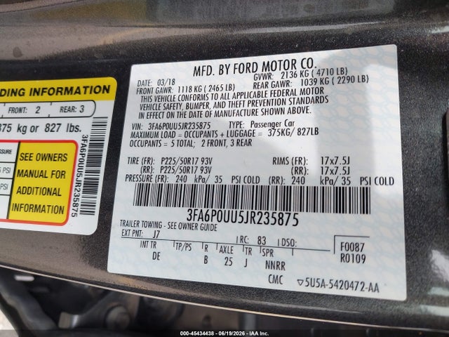 Ford Fusion Hybrid S 2018 3FA6P0UU5JR235875 Image 9