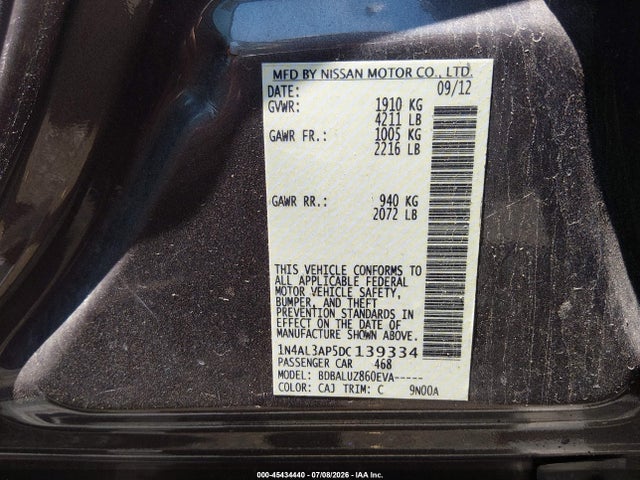 Продажа на аукционе авто 2013 Nissan Altima 2.5 Sv, vin: 1N4AL3AP5DC139334, номер лота: 45434440