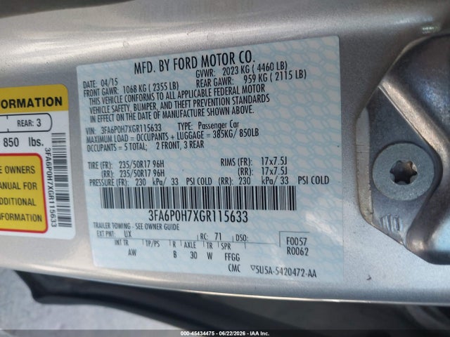 Ford FUSION SE 2016 3FA6P0H7XGR115633 Image 9