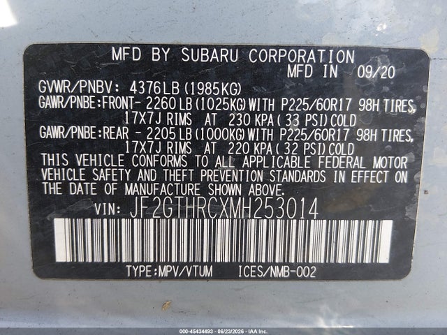 JF2GTHRCXMH253014 Subaru Crosstrek Sport