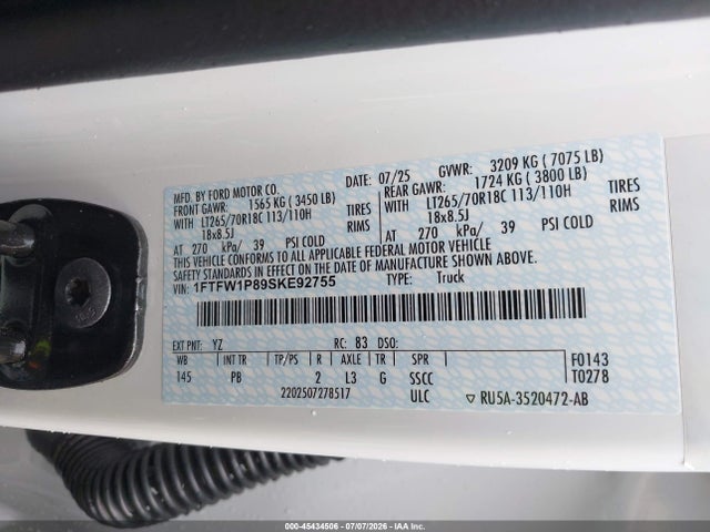 1FTFW1P89SKE92755 Ford F-150 Police Responder Xl